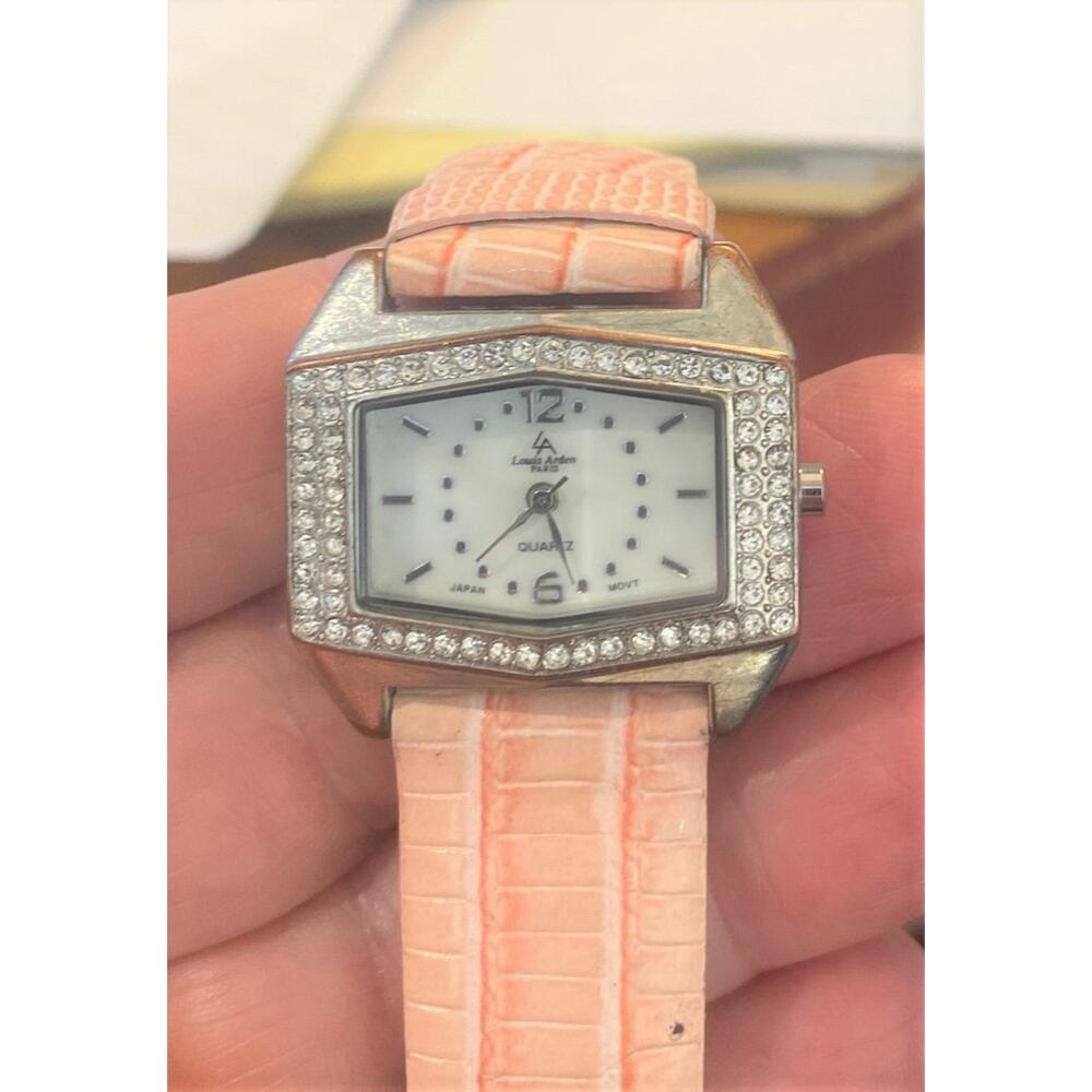 Women's 34mm Silver Tone Louis Arden Watch, Crystal Accents, MOP Face, Leather